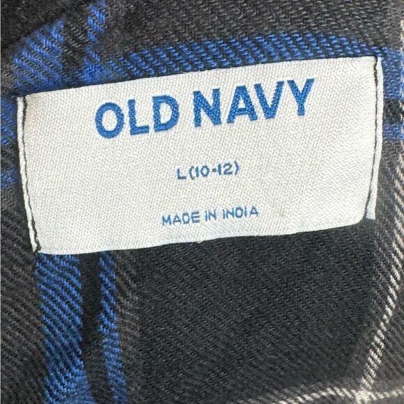 Old Navy black and blue plaid hooded button down flannel top size large - Picture 4 of 5